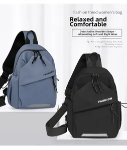 Detail of adjustable chest bag with reflective strips and dual-side shoulder strap