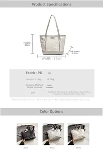 Detailed size specifications for embroidered canvas tote bag including PU fabric and dimensions