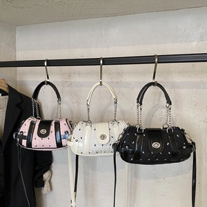Sac À Bandoulière Femme Cuir PU Boston Sac À Main Chaîne Métallique Serrure Rotative Mode Urbaine Sac À Main