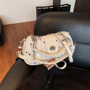 Sac bandoulière chic blanc crème avec imprimé lapin et fermoir rotatif argenté