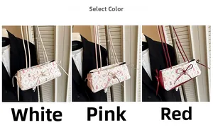 Detailed comparison of white, pink, and red handbags with bear prints and bow accents