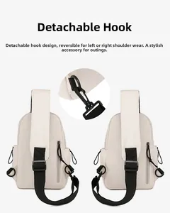 Detail of the detachable metal hook for reversible left or right shoulder strap options