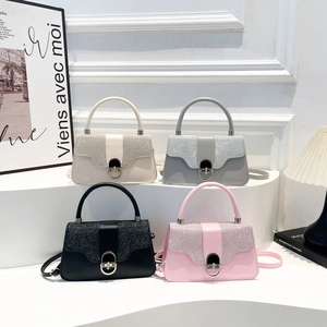 Frauen PU Leder Handtasche Pailletten Klappe Umhängetasche Mit Griff Oben Metallschloss Mode Glitzer Schultertasche