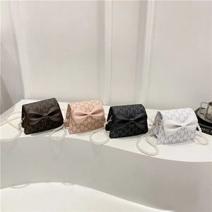 Mini Crossbody Bag PU Leather M Letter Monogram Large Bowknot Artificial Pearl Chain Strap Sweet Fashion Shoulder Bag For Women