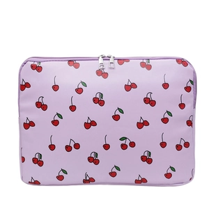Lavender laptop sleeve with cherry print and dual zippers for stylish protection