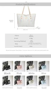 Detailed size specifications and color options for large embroidered canvas tote bag