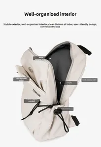 Detail view of large capacity crossbody chest bag showing internal storage compartments