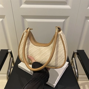Woven Underarm Hobo Bag PU Leather Half Moon Shoulder Crossbody Purse Fashion Retro Casual For Women
