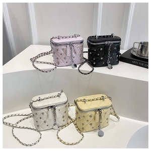 Stylish quilted mini box crossbody bags with chain straps in four elegant colors