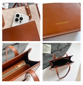 Détails du sac cabas avec poche téléphone, fermeture dorée et intérieur spacieux