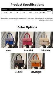 Detailed size guide and measurement chart for the minimalist flap crossbody handbag