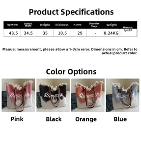 Spécifications détaillées de taille pour grand sac cabas en toile avec broderie Summer