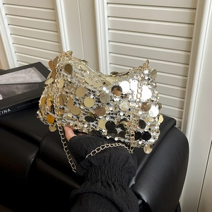 Chic sequined cloud clutch with gold chain strap for luxury dinner parties and evening events