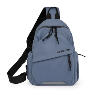 Blue minimalist fashion chest bag for women and men with reflective strip and zipper detail
