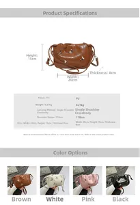 Close-up of butterfly bucket bag details showing 20x15x8cm size and PU texture