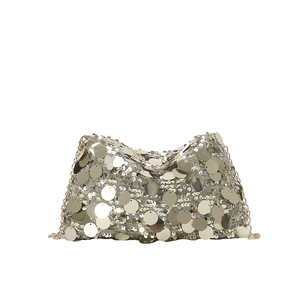 Elegant gold sequin evening clutch bag with delicate chain strap for women