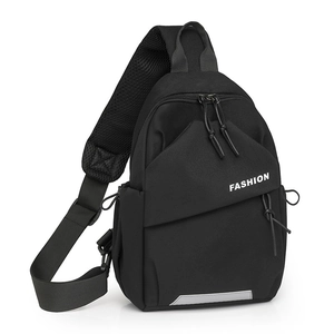 Black fashion chest bag with reflective safety strip and breathable mesh strap