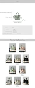 Detailed technical diagram showing PU leather tote bag dimensions and ten available colors