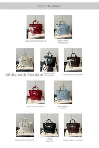 Macro display of assorted faux leather tote bags in red blue white and black finishes