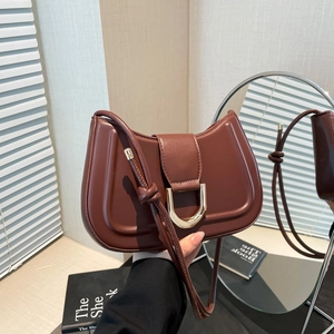 Women Crescent Underarm Bag PU Leather Vintage Shoulder Crossbody Purse With U-Shape Metal Buckle Elegant