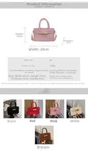 Size guide for PU leather handbag with crocodile pattern showing five color options