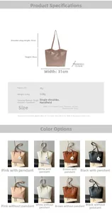 Detailed size chart and multi-color view of textured PU leather tote bag in four colors