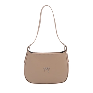 Minimalist beige hobo shoulder bag with a silver bow clasp for women's summer fashion