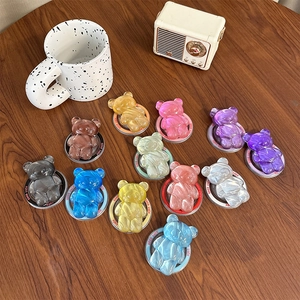 3D Cartoon Bear Phone Grip Holder Translucent Plastic Magnetic Retractable Stand Back Sticker Jelly Color Good Luck
