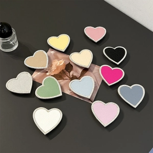 Litchi pattern leather heart phone sockets with rhinestone edges in various colors