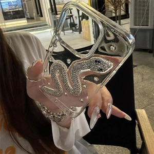 Sparkling silver rhinestone snake iPhone case with clear glitter finish for women