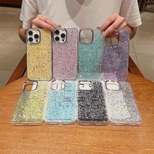Detail showing eight glitter phone case colors for iPhone with precise camera protection