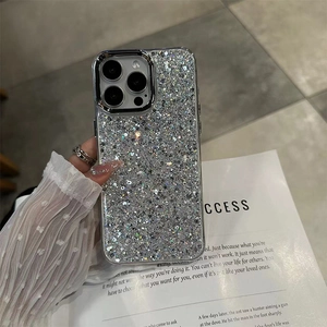 Glittering silver sequin phone case for iPhone with protective metal camera ring