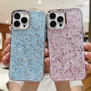 Glitter sequins silicone case for iPhone 15 and 17 Pro Max in light blue and pink