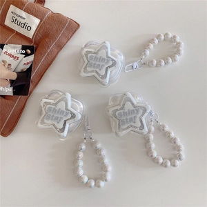 Glittering star-shaped AirPods case set with pearl beaded wristlet and shiny star design