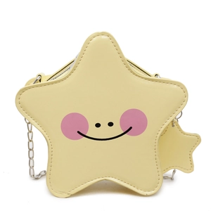 Mini borsa a tracolla a stella giallo pallido con viso a fumetti e catenella argentata