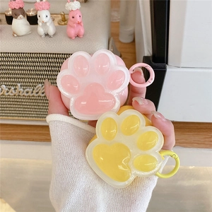 Cute 3D cat paw silicone case for AirPods with matching metal carabiner and soft grip