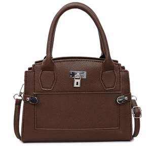 Classic dark brown pebble leather small square handbag with adjustable shoulder strap