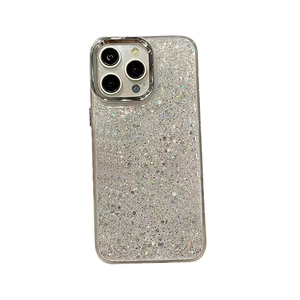 Glitter silver phone case for iPhone 16 Pro Max with metallic frame and slim luxury finish