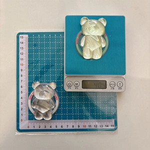 Detailed macro view showing the size and weight of the clear resin bear phone grip