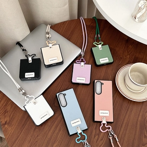 Litchi leather folding phone cases with straps and cloud hooks for Samsung Z Flip 6