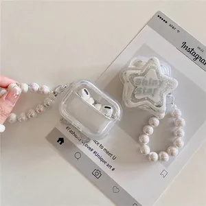 Quicksand star AirPods Pro clear case featuring a shiny star and pearl bracelet strap