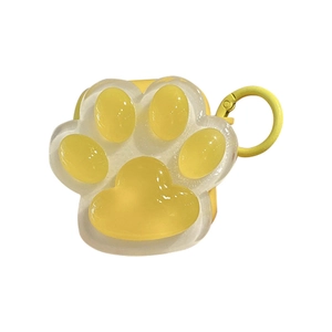 Cute yellow 3D cat paw silicone case for AirPods with matching metal carabiner