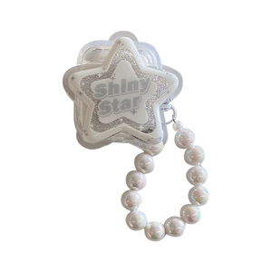 Star-shaped glitter earphone case for AirPods with gradient pearl bead wrist strap