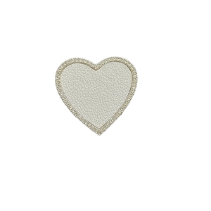 Minimalist heart-shaped phone grip with white litchi leather and sparkling rhinestones