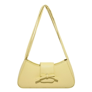 Chic light yellow lychee pattern underarm bag with decorative bow and slim straps