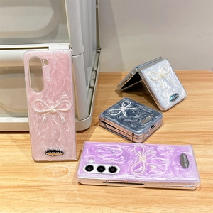 Glittering Samsung Z Flip series case with stylish 3D bow and sparkling marble texture
