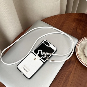 Leather crossbody phone case for foldable phones with heart clasp and lanyard strap