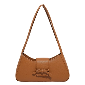 Bolso baguette marrón de piel sintética con un lazo elegante de mujer