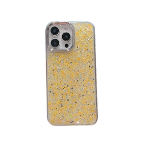 Sparkly gold glitter phone case for iPhone 17 Pro Max in clear silicone finish