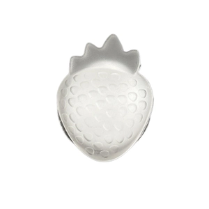 Silver strawberry shaped phone grip with textured seeds on a clean white background